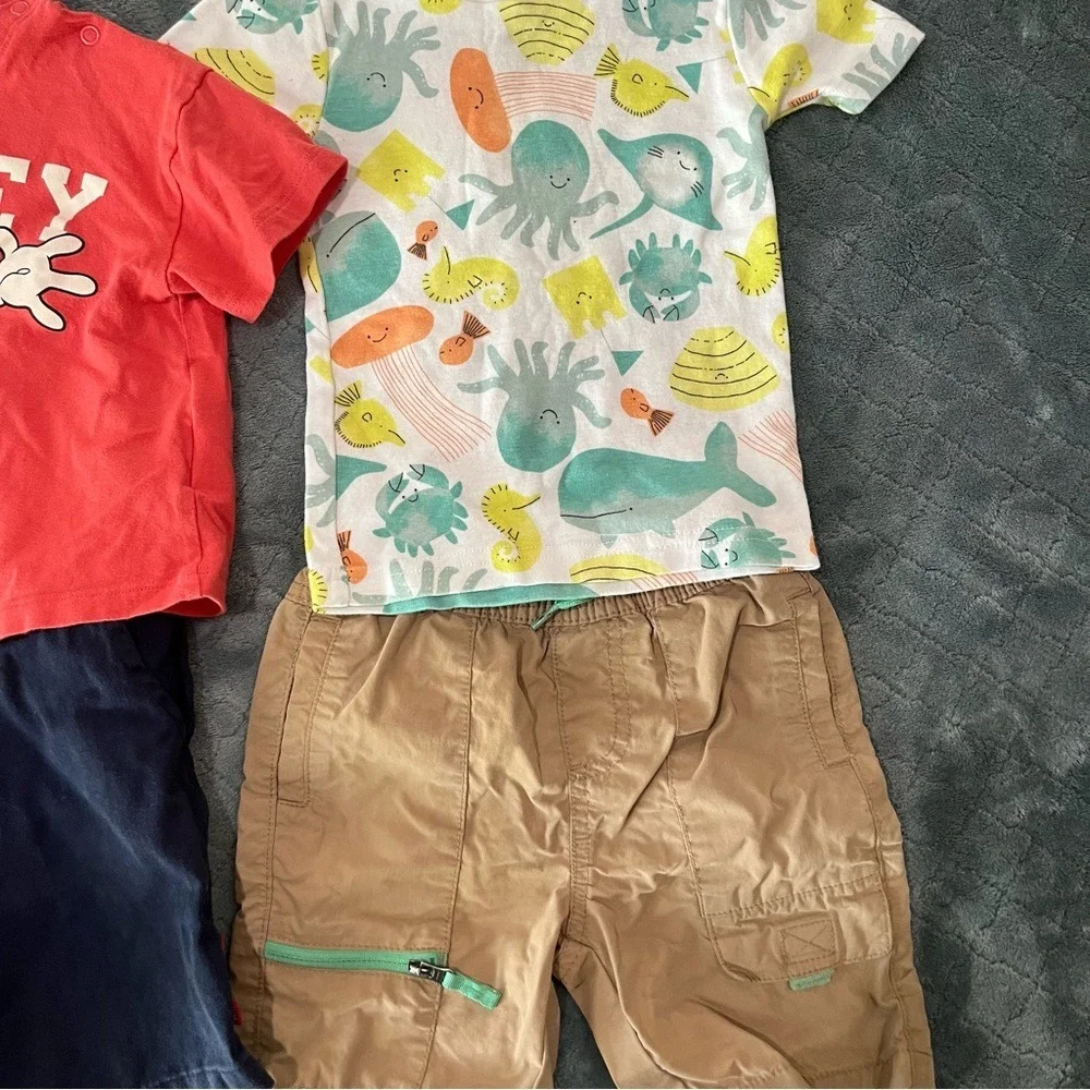 Kids Outfit 3pc T-shirts Shorts Set Mickey Mouse Shark Ocean Animals Carter‎ H&M
